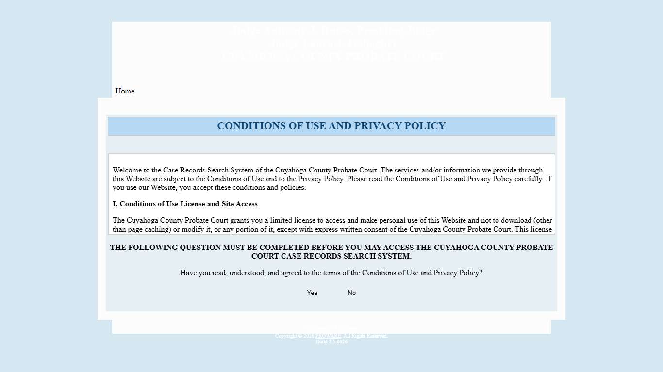 Probate Court of Cuyahoga County, Ohio - Web Docket Terms of Service